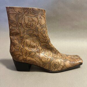Embossed Floral Italian Leather August Max Floral Tooled Leather Boots